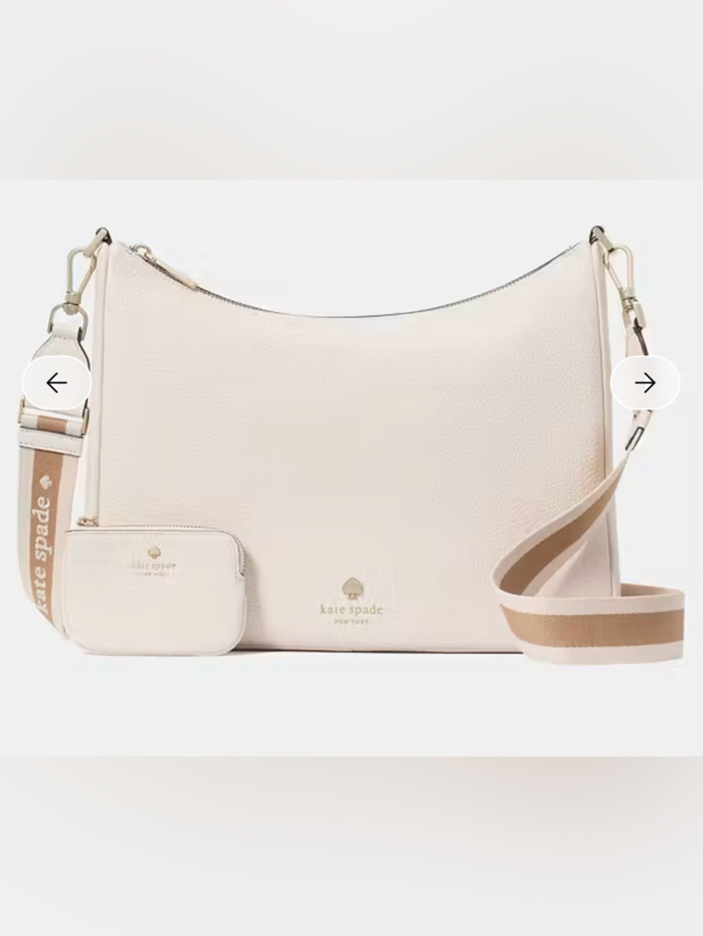 kate spade Cream Pebbled Leather Crescent Shoulder Bag with Pouch